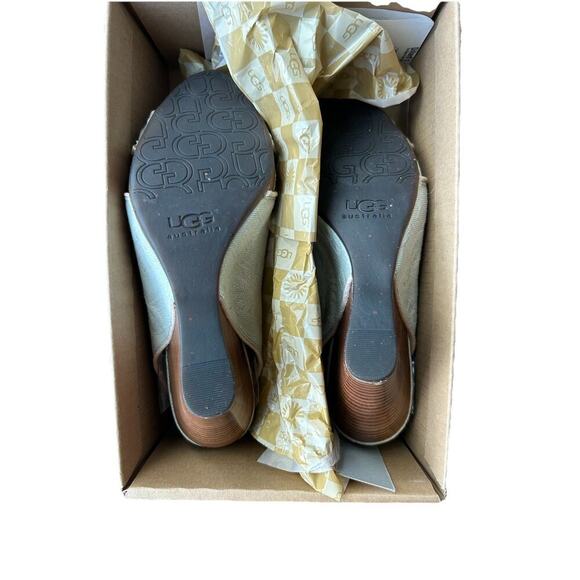 Ugg Hazel Cream Denim Slingback Wedge Heel Size 7 Women’s Peep Toe - Picture 6 of 7